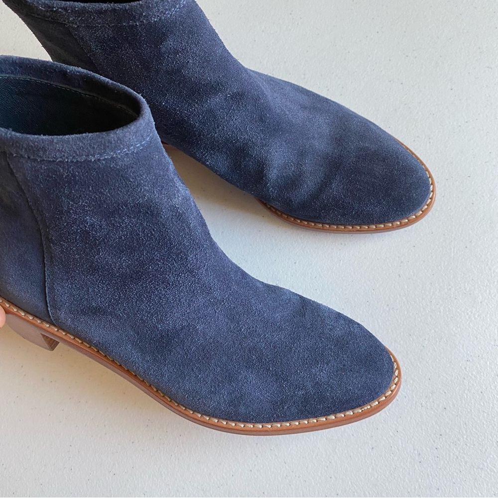 Loeffler Randall Size 6 Navy Blue Suede Leather Almond Toe Zip-up Ankle Bootie - Picture 2 of 7